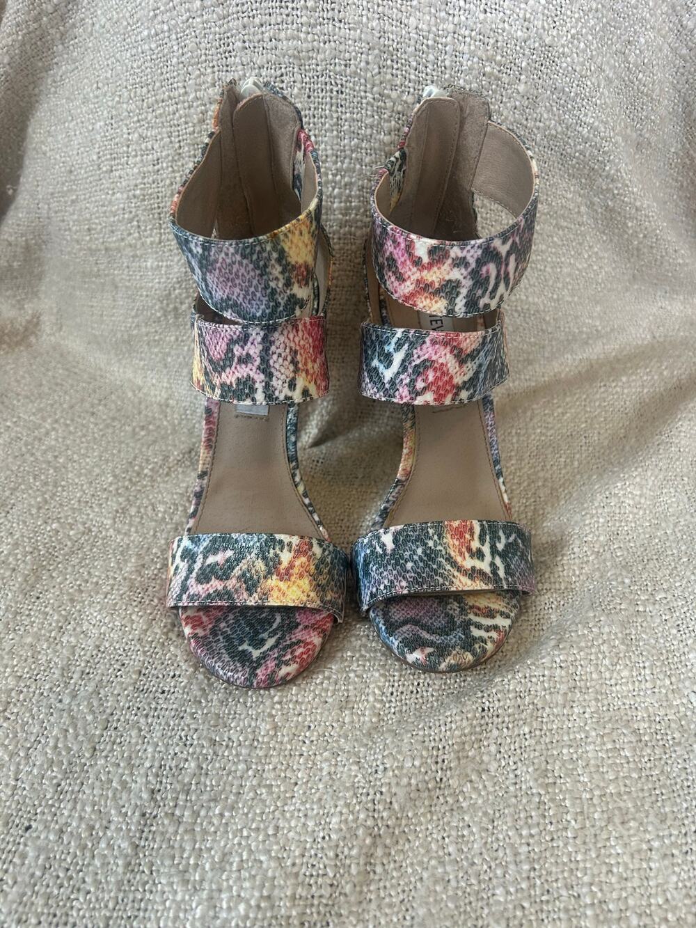 Steve Madden Mira Snakeskin Multi Color Open Toe Stilettos Size 6